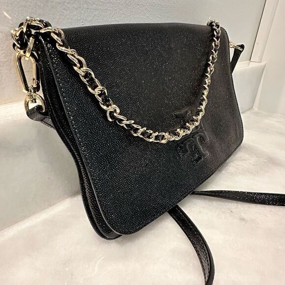 Tory Burch Magnetic Leather Chain Link Adjustable Black Crossbody Bag One Size - Picture 5 of 9